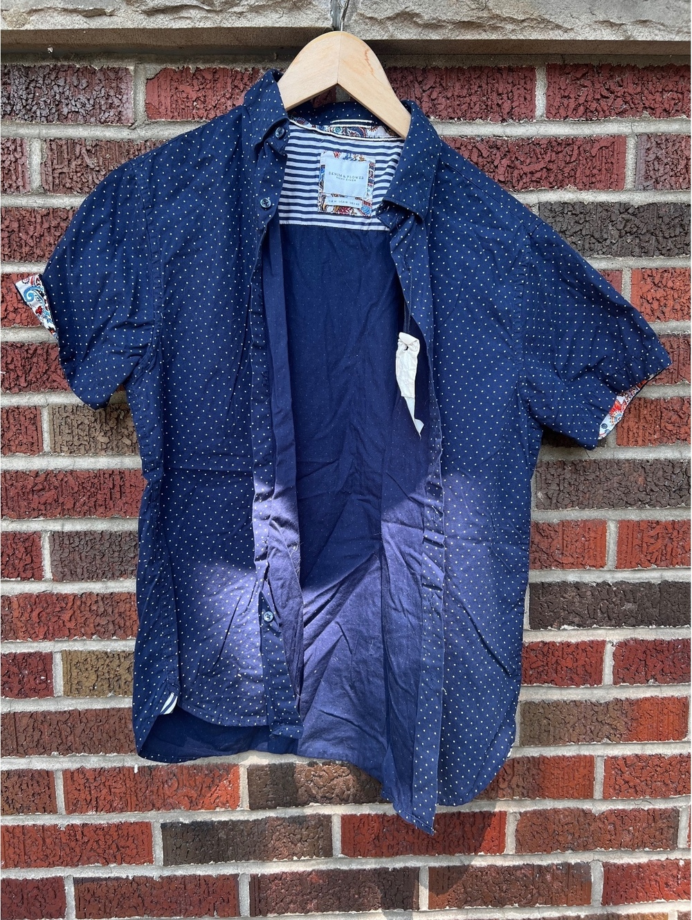 Denim & Flower Navy Blue Short Sleeve Button Down Shirt